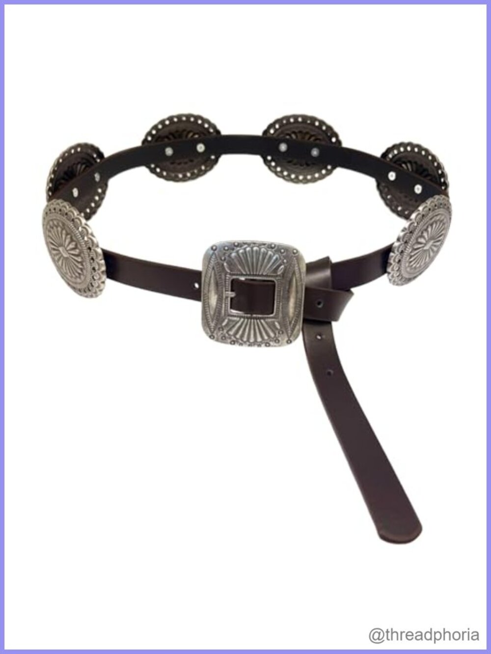 Faux Leather Boho Western Disc Belt Adjustable Waist Belt for Jeans Dresses
